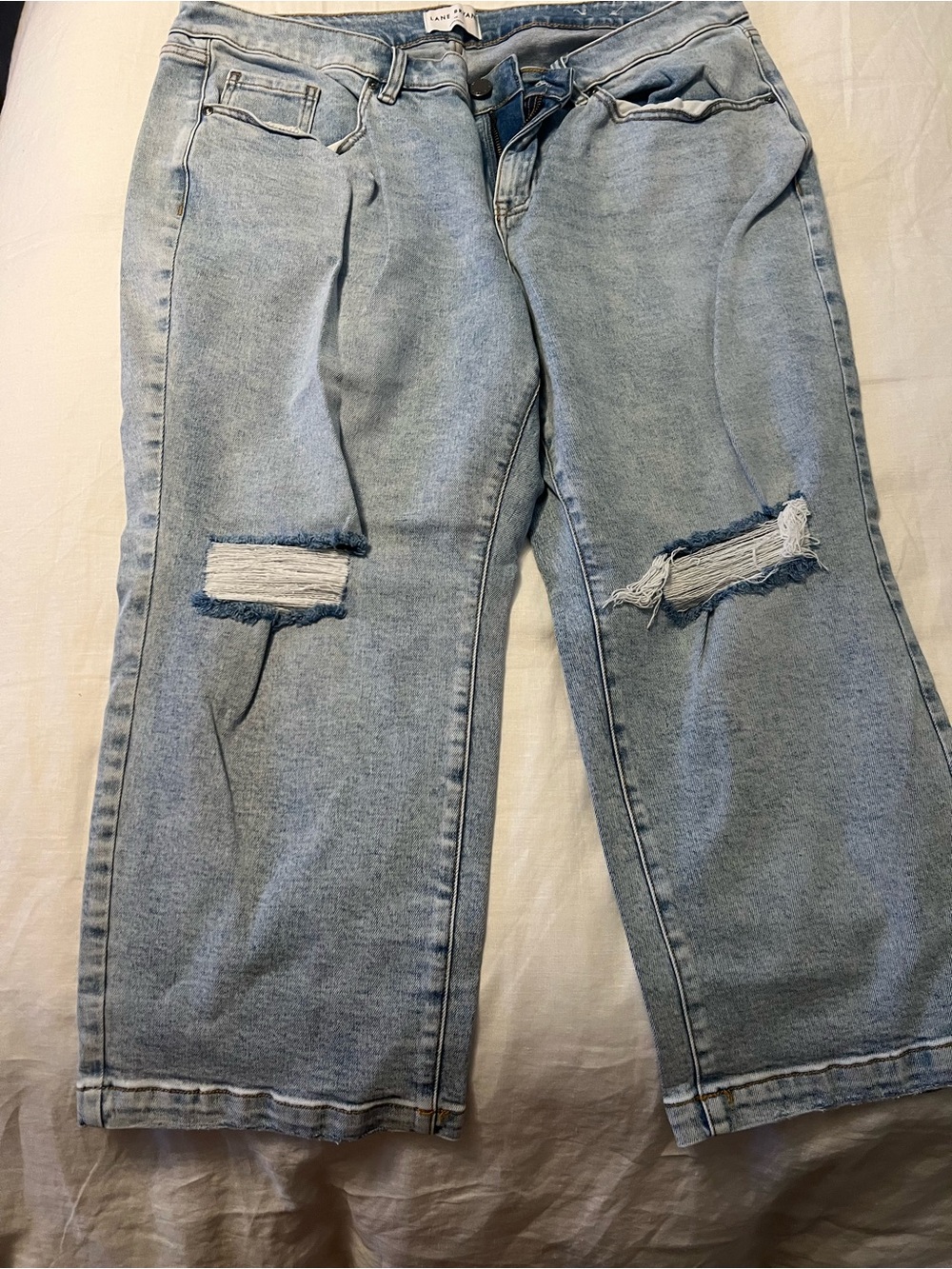 Lane Bryant Light Wash Distressed Wide Leg Cropped Jeans